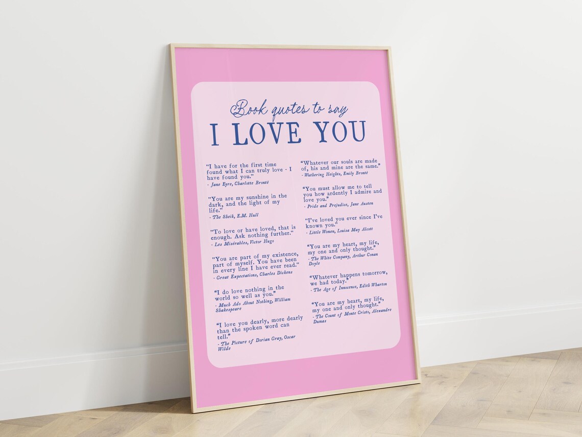 Book Quotes to Say I Love You Pink Classic Literature Poster - Image 2