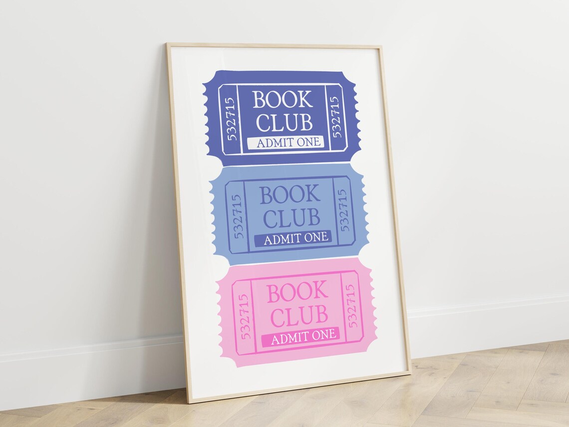 Book Club Admit One Tickets Blue Pink Bookish Decor Wall Poster - Image 3