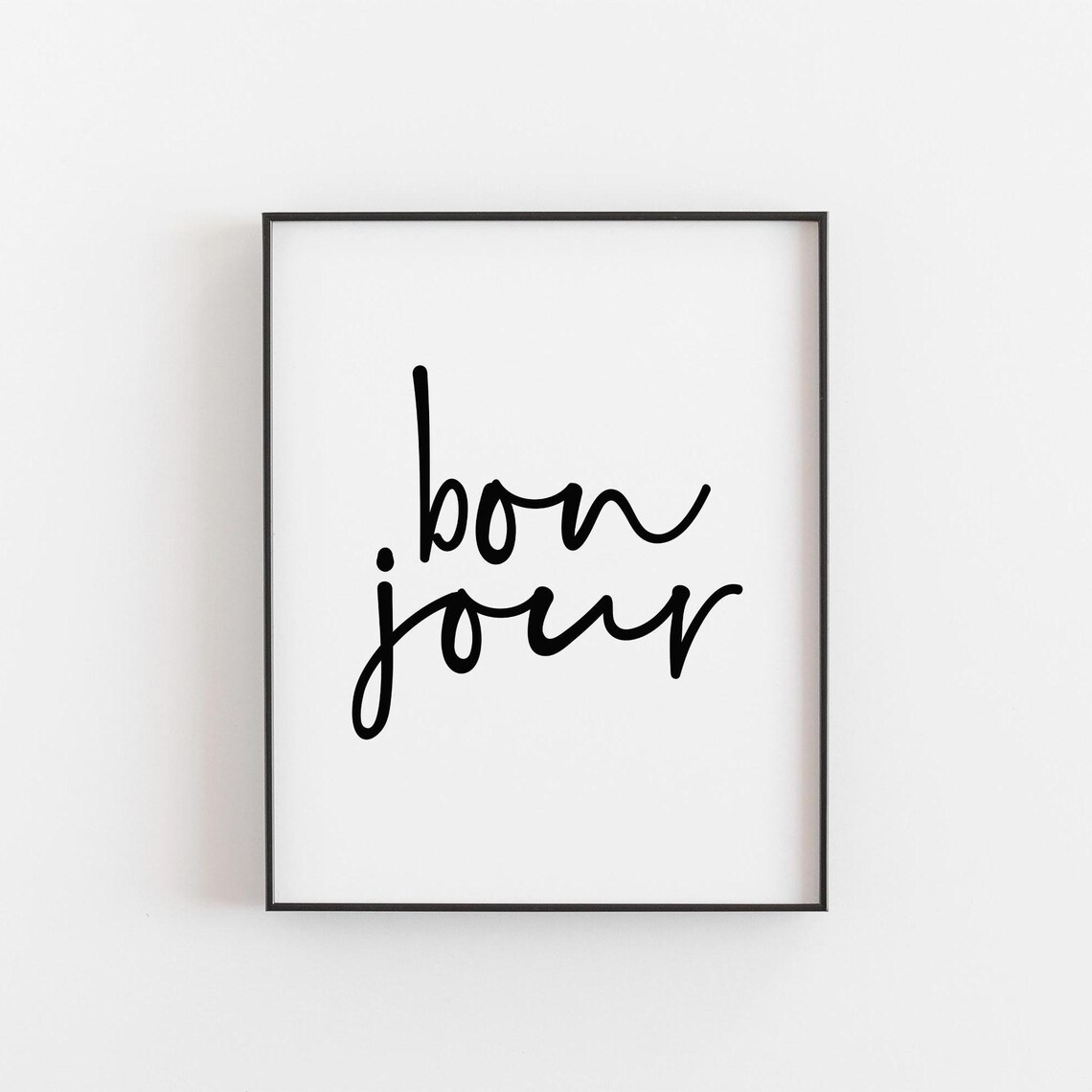 Bonjour Print French Wall Art, Chic Typography Poster