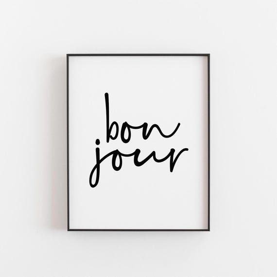 Bonjour Print French Wall Art, Chic Typography Poster