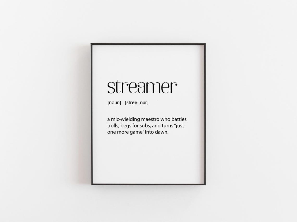 Streamer Definition Poster Funny Gamer Twitch Typography Gift for Fans