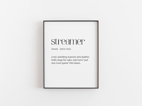 Streamer Definition Poster Funny Gamer Twitch Typography Gift for Fans