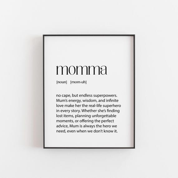 Momma Definition Print Superhero Mum Gift Perfect For Christmas Birthdays And Mothers Day Funny Heartfelt Wall Art Keepsake