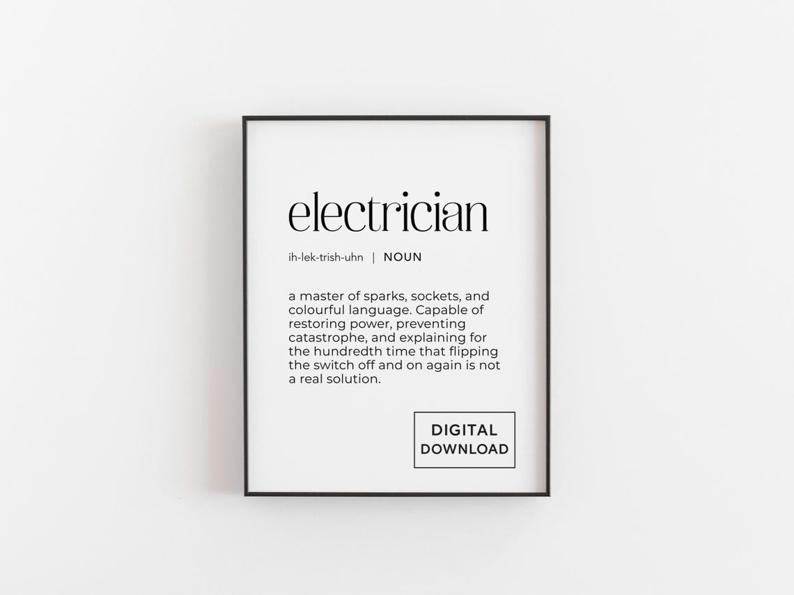 Electrician Definition Print Funny Job Wall Art Poster Gift For Electricians Office Or Workshop Dcor