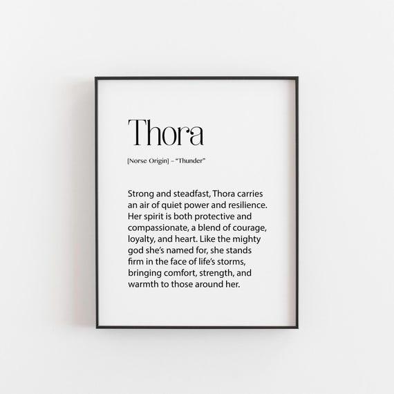 Thora Name Meaning Print Norse Dictionary Wall Art Personalised Girl Definition Poster Viking Gift For Her Bedroom