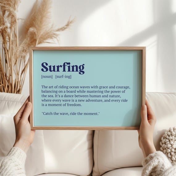 Surfing Definition Print Gift For Surfer Wall Art Ocean Lover Decor Christmas Surfers Beach Themed
