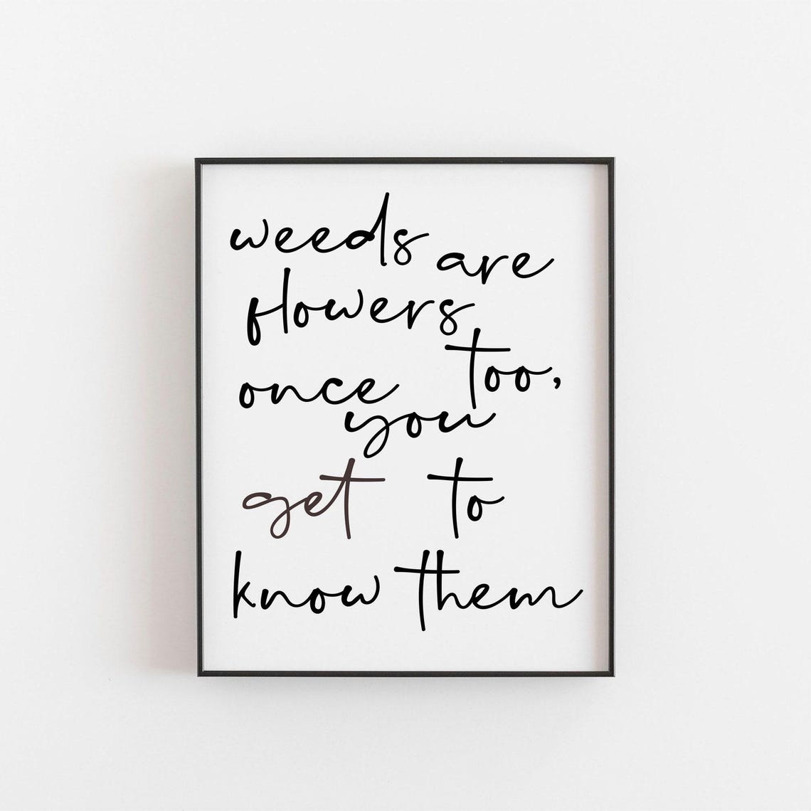 Weeds Are Flowers Too Gardener Quote Print Handwritten Script
