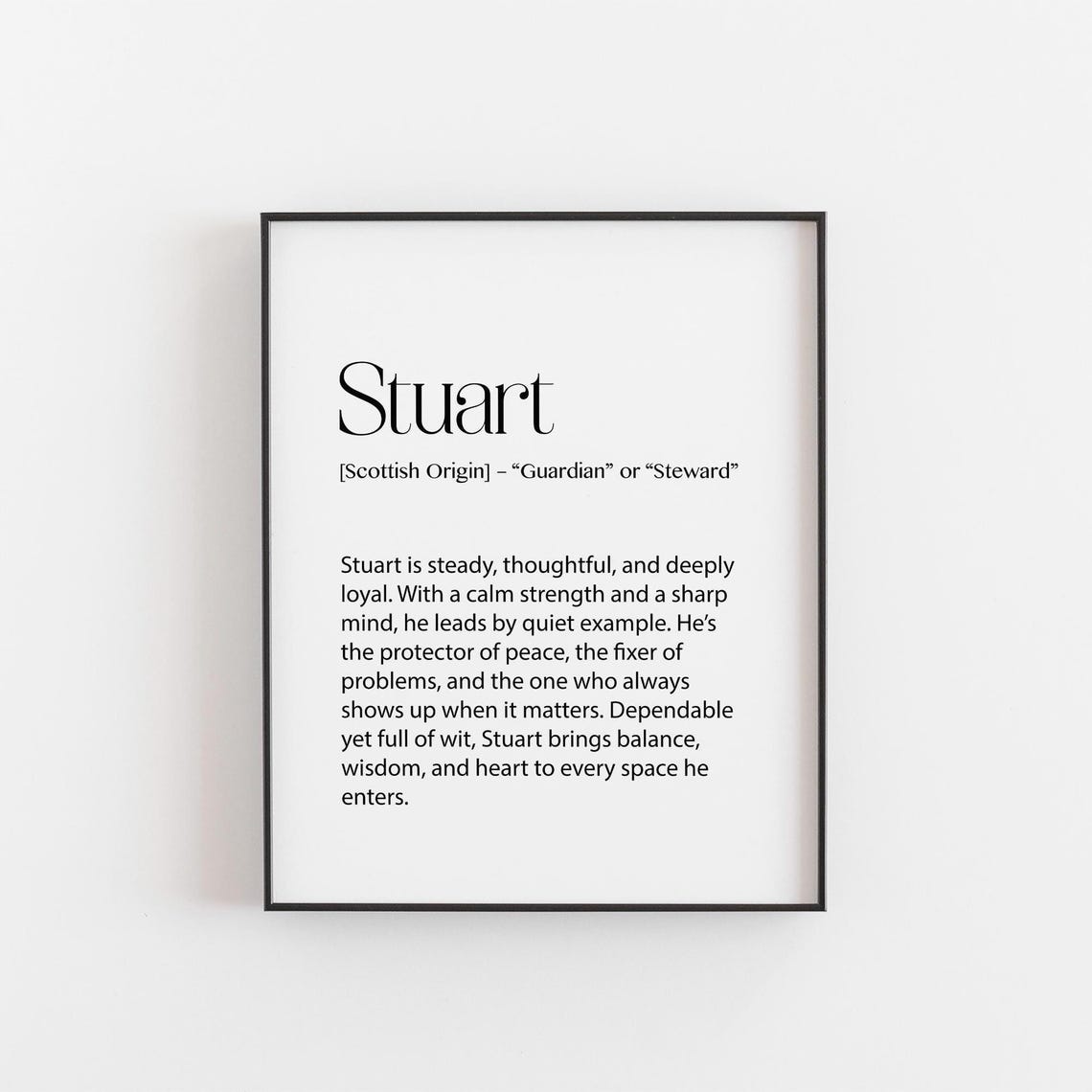 Stuart Name Meaning Print Guardian Steward Wall Art Scottish Gift For Him Personalized Nursery Decor Minimalist Sign