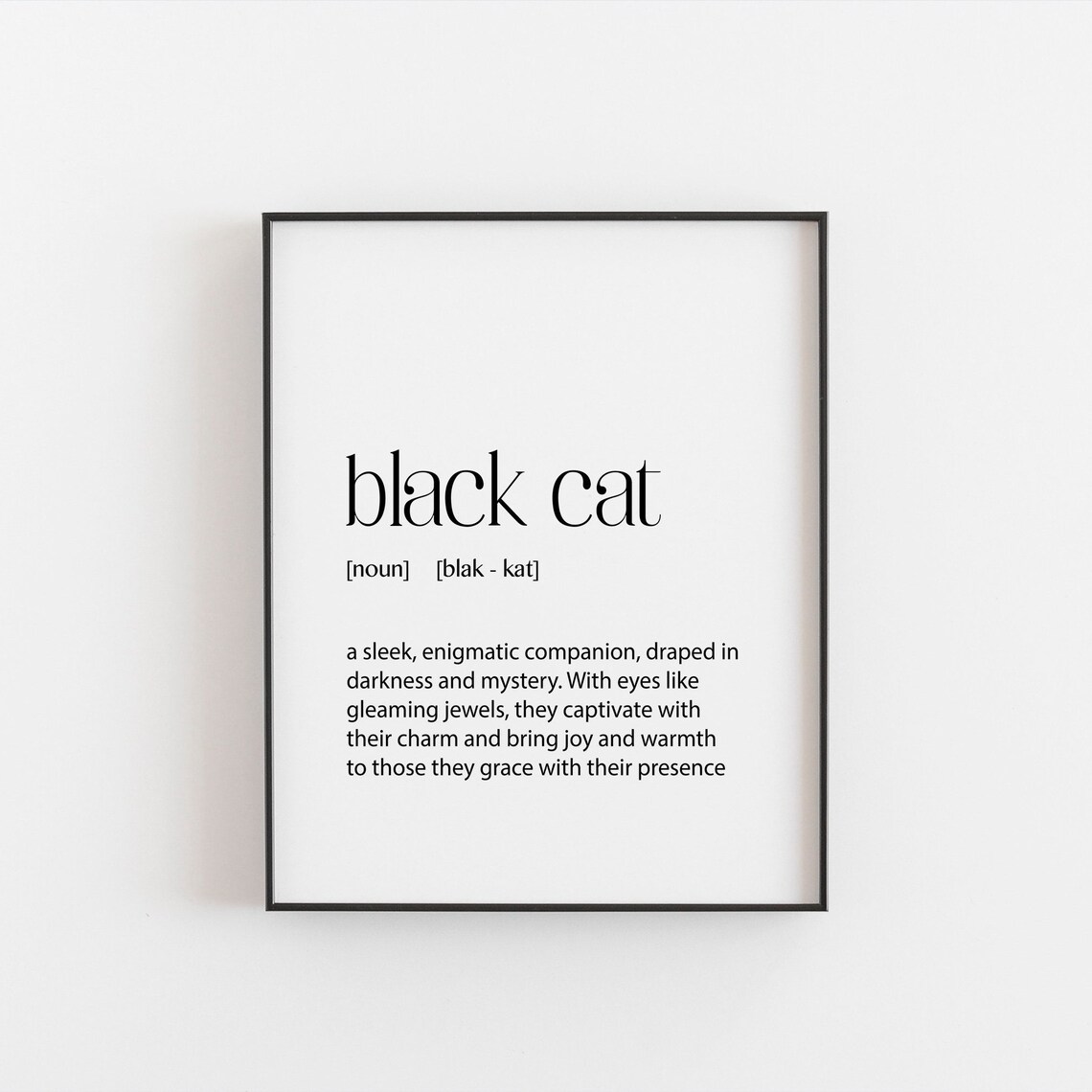 Black Cat Definition Art Print, Cat Lover Decor