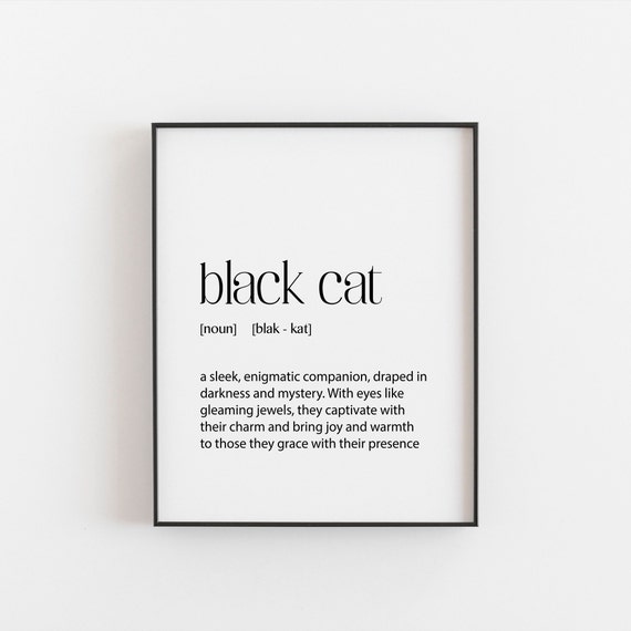 Black Cat Definition Art Print, Cat Lover Decor