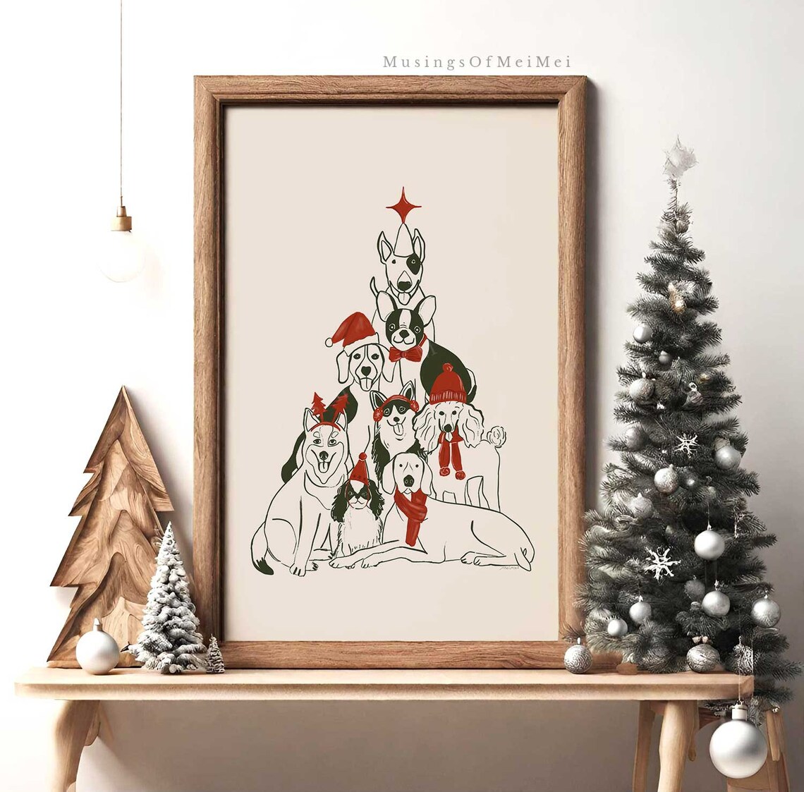 Christmas Dog Print Art, Dog Lovers Holiday Decor - Image 3