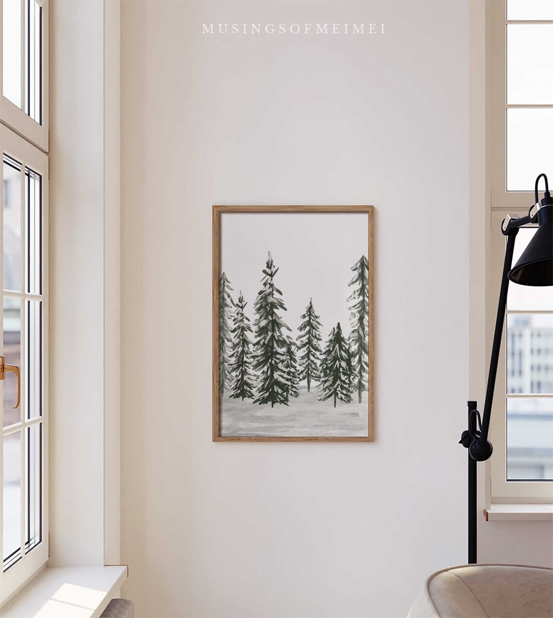 Winter Pine Trees Art Print, Neutral Christmas Decor - Image 3