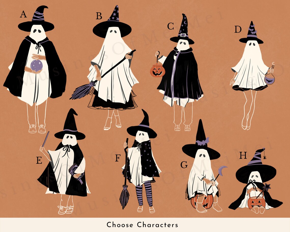 Halloween Ghost Family in Witch Costumes Personalized Portrait Poster - Image 4