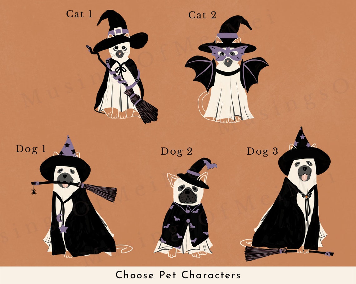 Halloween Ghost Family in Witch Costumes Personalized Portrait Poster - Image 3