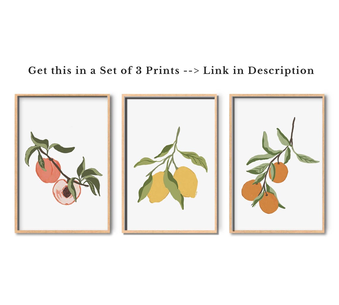 Two Ripe Peaches on Slender Branch Halved Fruit Botanical Watercolor Poster - Image 3