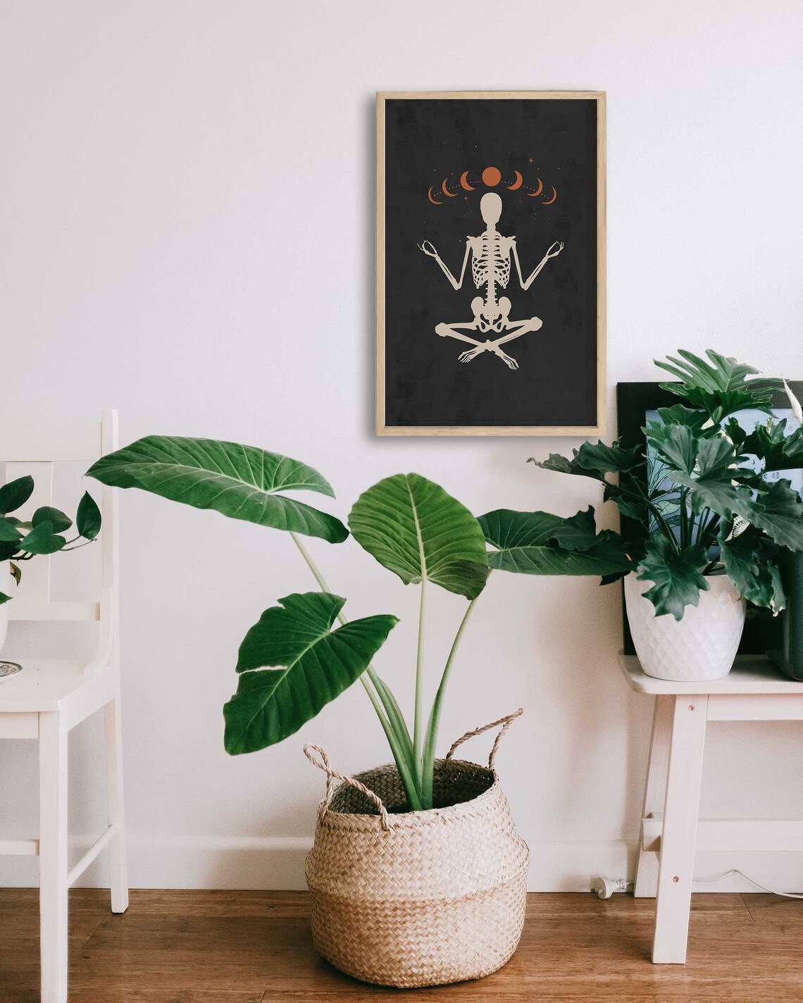 Halloween Yoga Skeleton Rustic Vintage Art Print - Image 3