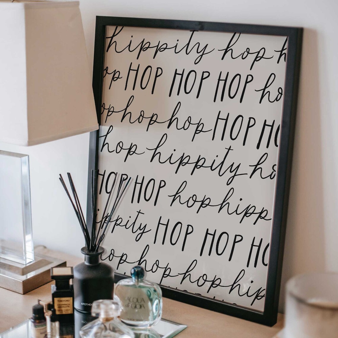 Hippity Hop Black Script Typography Easter Pattern Playful Decor Poster - Image 3