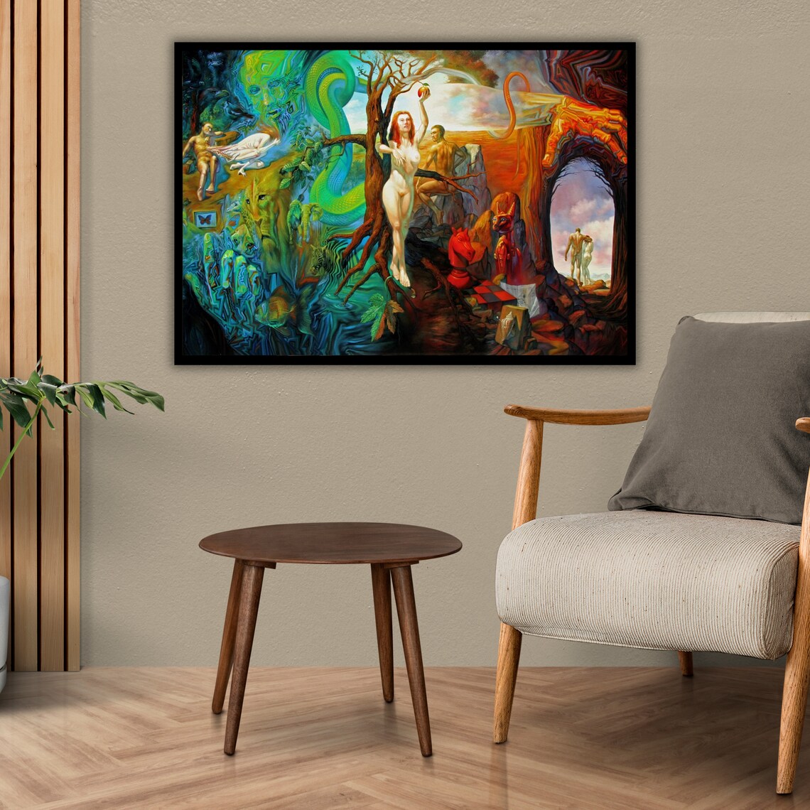 Surreal Garden Of Eden Dreamscape With Naked Woman And Serpent Wall Art - Image 2
