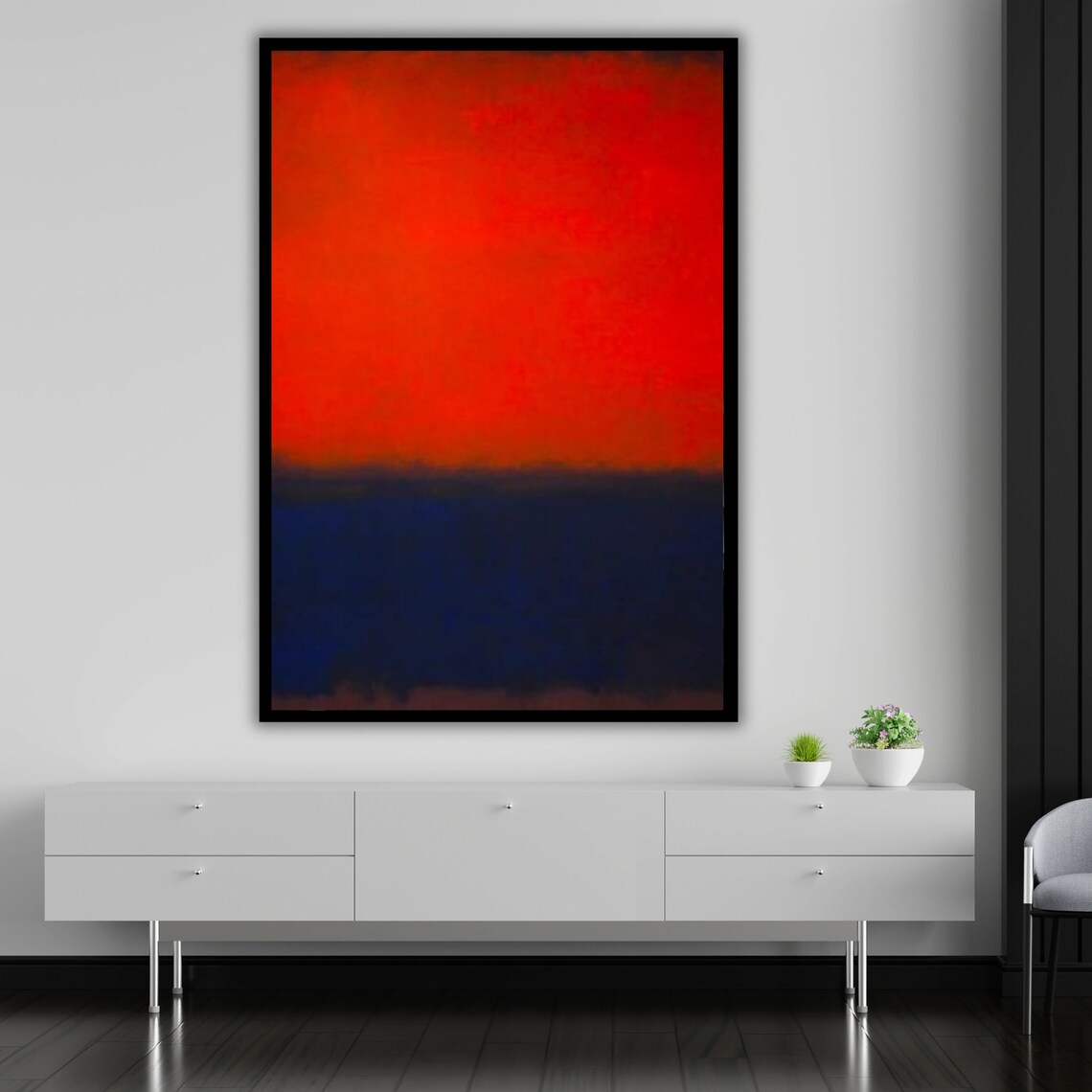 Vivid Red Deep Blue Color Field Abstract Minimalist Modern Poster - Image 4