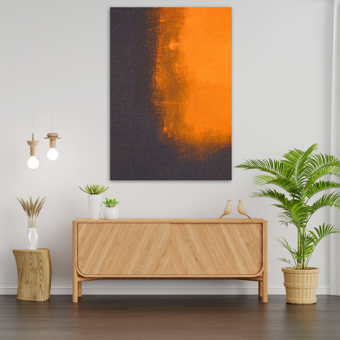 Charcoal Black Burnt Orange Abstract Color Field Modern Wall Art - Image 3