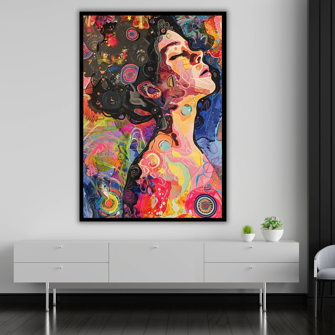 Psychedelic Abstract Woman Profile Painting Colorful Modern Art Wall Print - Image 4