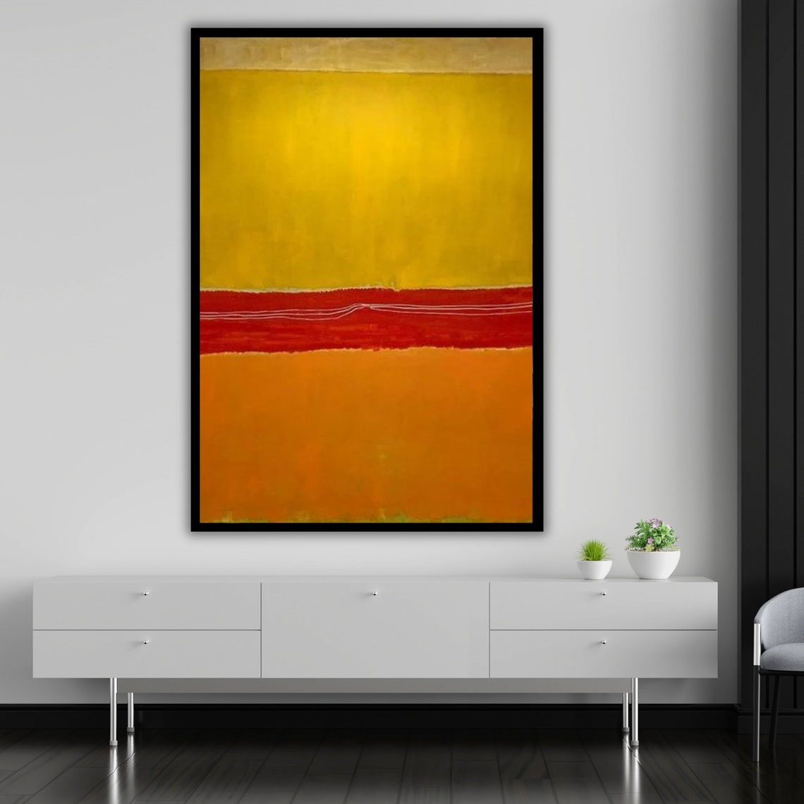 Abstract Yellow Red Orange Color Blocks Minimalist Modern Wall Art - Image 4