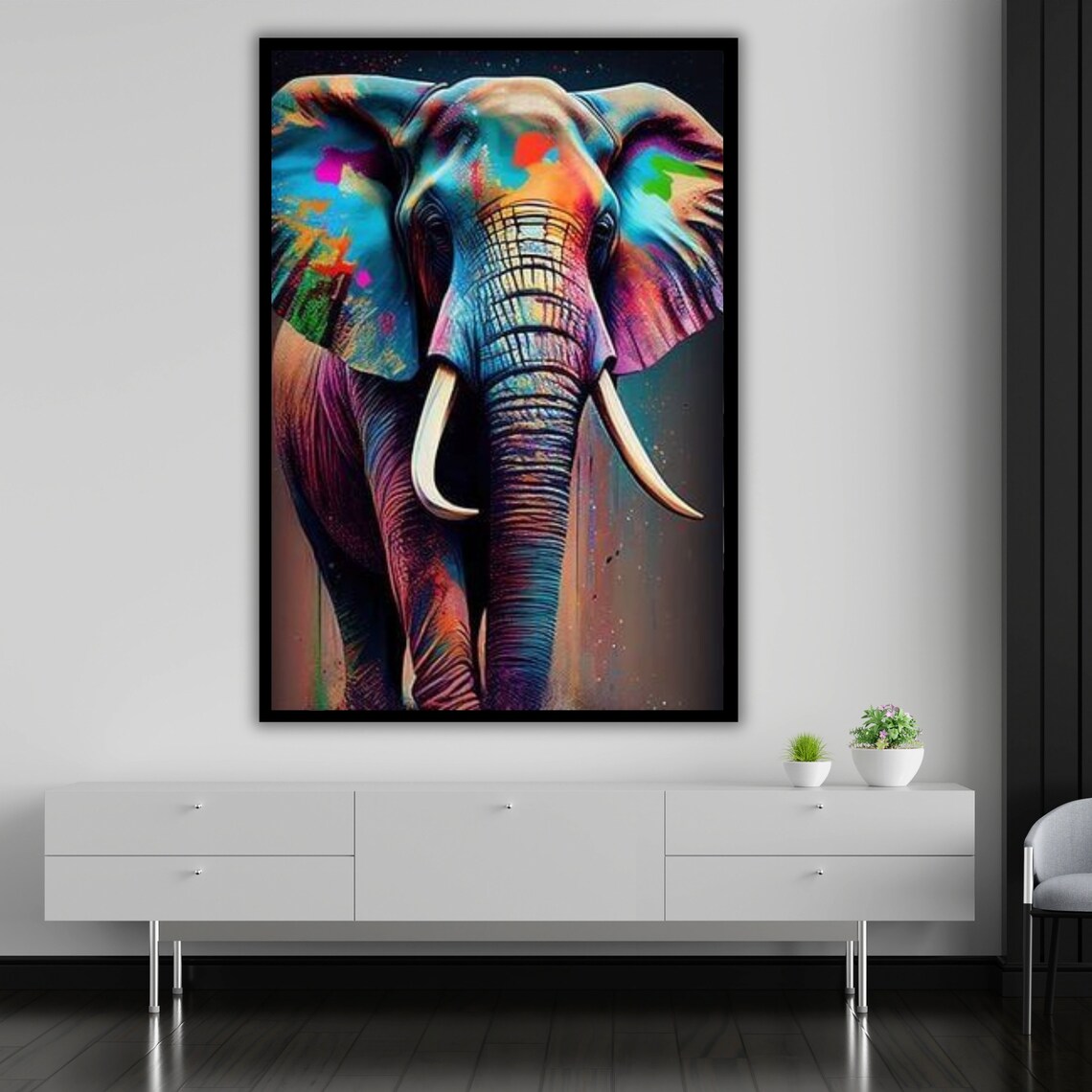 Colorful Rainbow Elephant Front Portrait Vibrant Wildlife Animal Art Print - Image 5