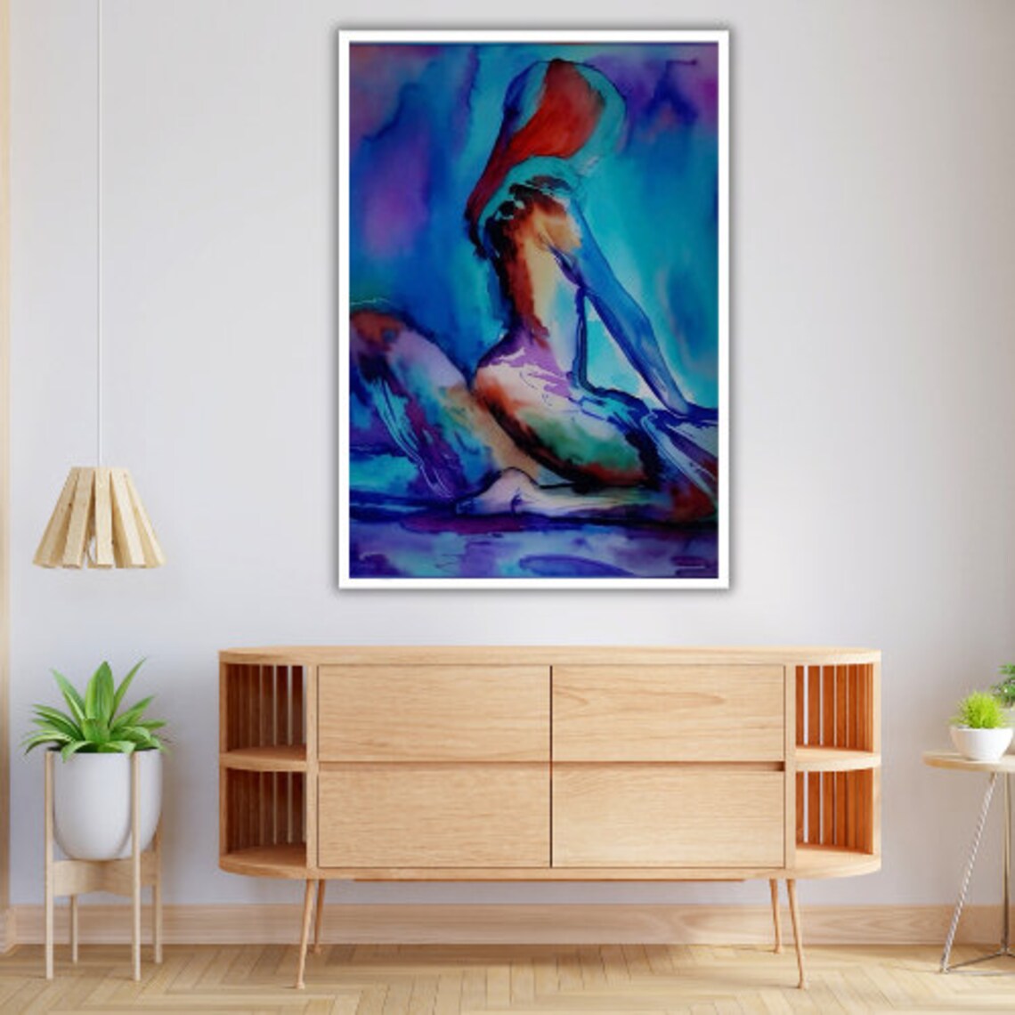 Abstract Watercolor Seated Woman Silhouette Blue Purple Feminine Art Poster - Image 4