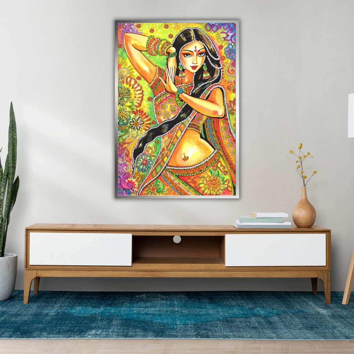 Indian Dancer Woman Wall Art Print Ready To Hang Decor India Inspired - Image 3
