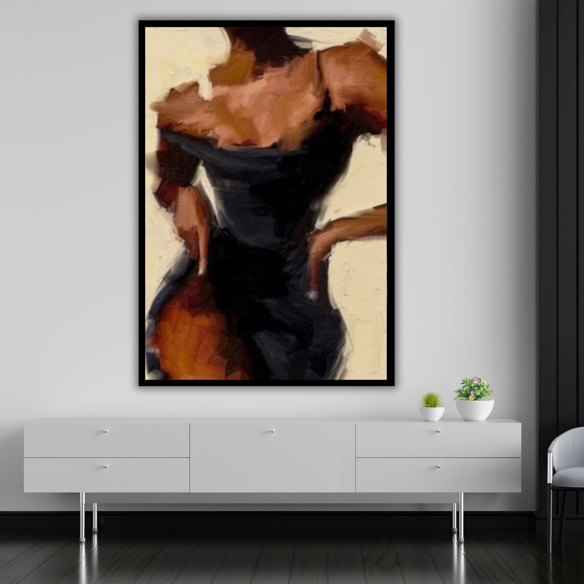 Loose Painterly Figure Study Woman Navy Dress Abstract Oil Sketch Poster - Image 2