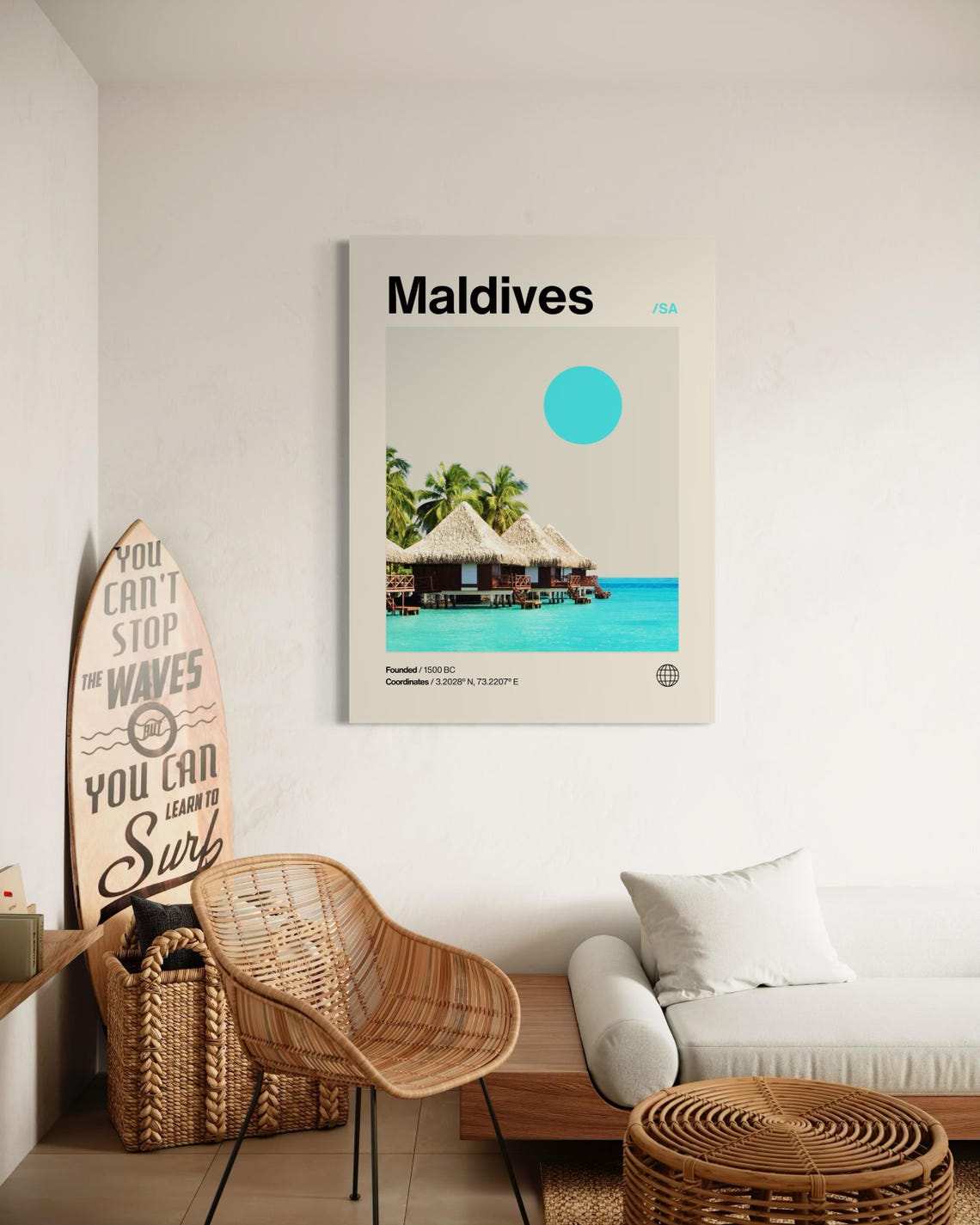 Maldives Poster Minimalist Helvetica Mid Century Modern Maldives Travel Print Maldives Wall Art Maldives South Asia Print Beach Art - Image 3