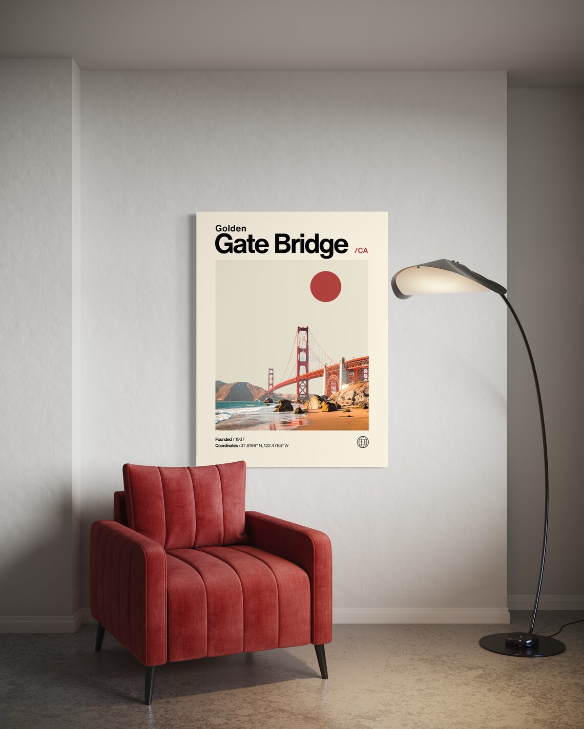 Golden Gate Bridge Minimalist Mid-Century Travel Print - Image 3