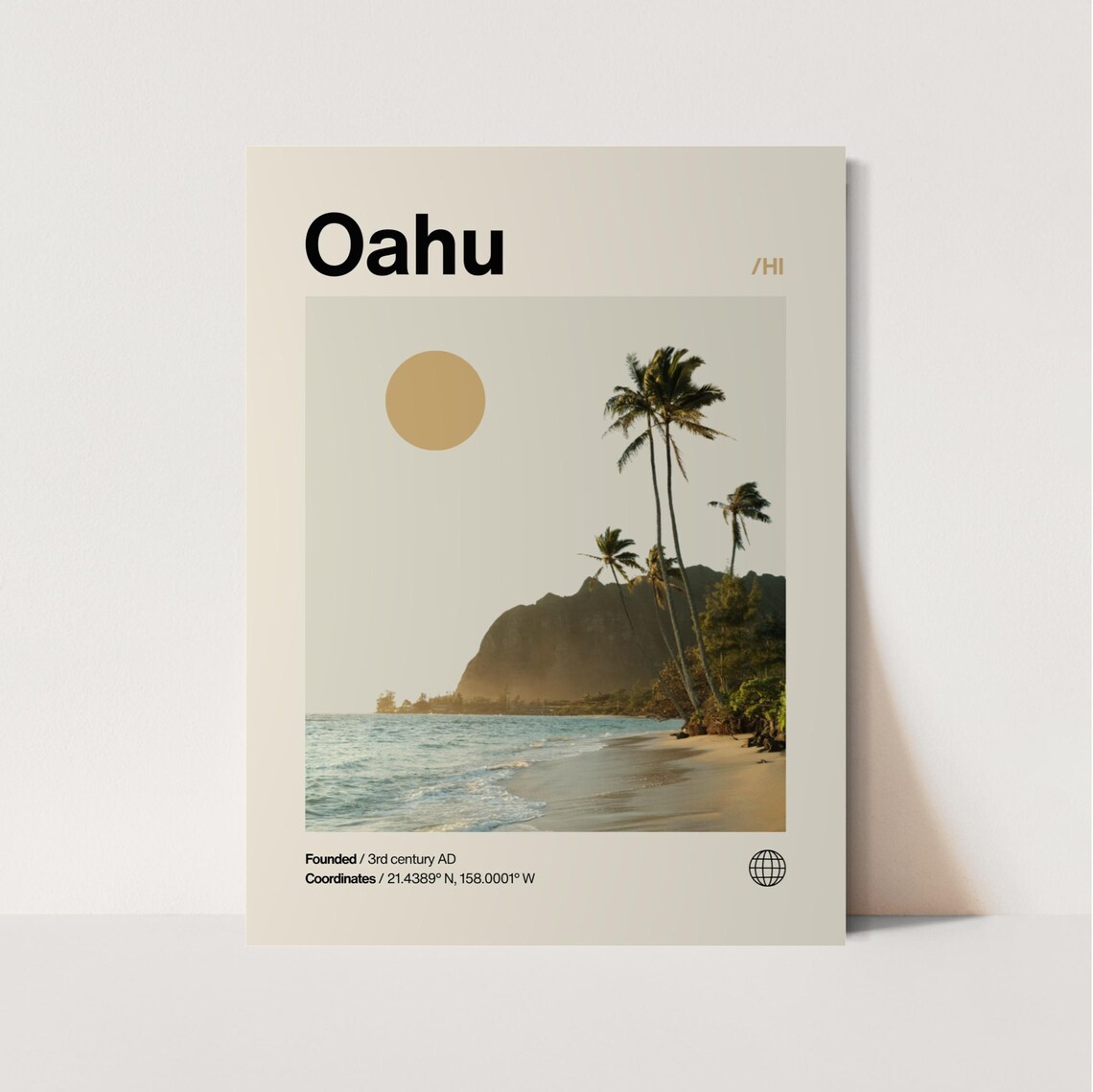 Oahu Minimalist Mid Century Modern Travel Poster