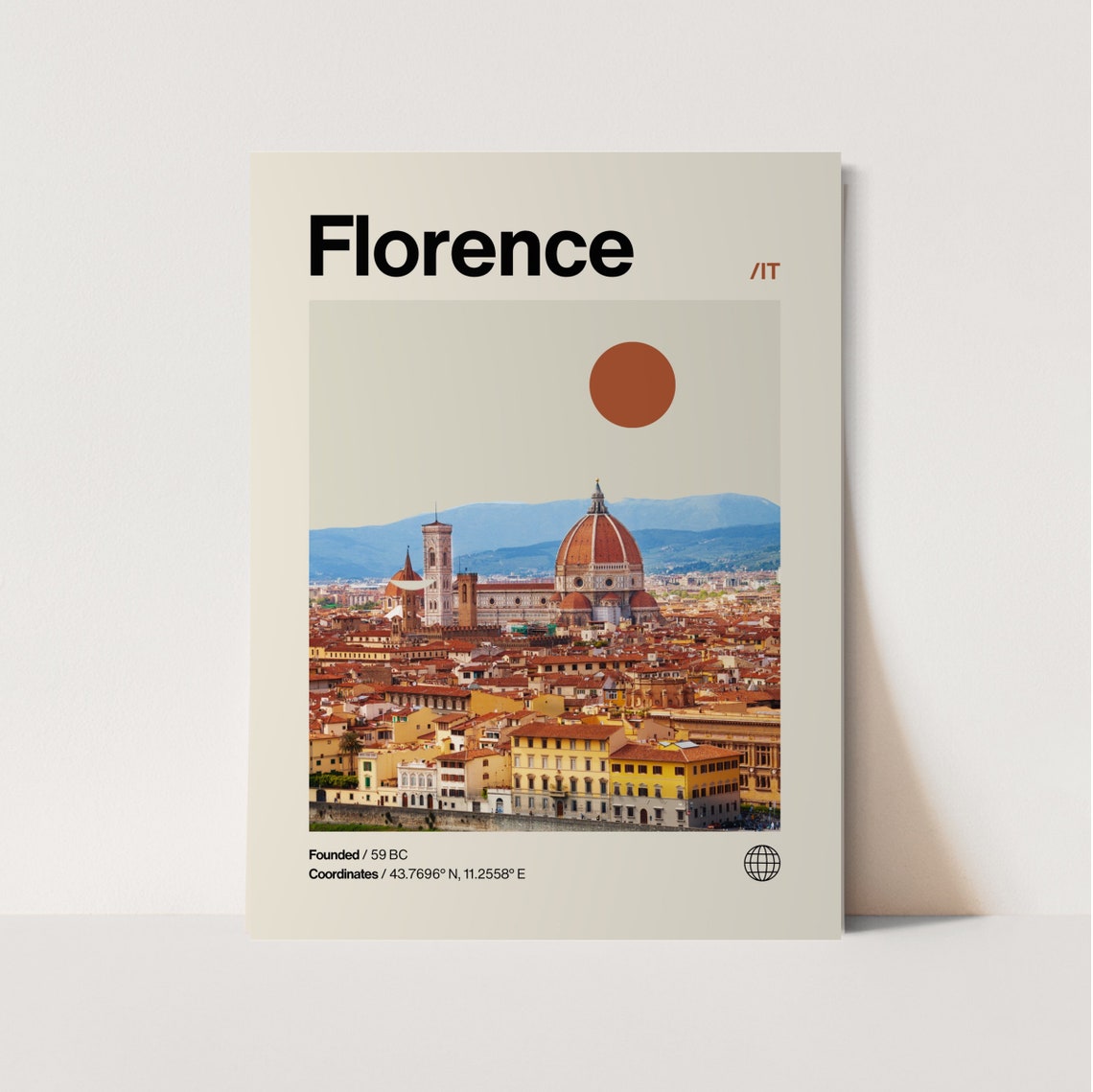 Florence Poster Minimalist Helvetica Mid Century Modern Florence Travel Print Florence Wall Art Florence Italy Art House Art Italia