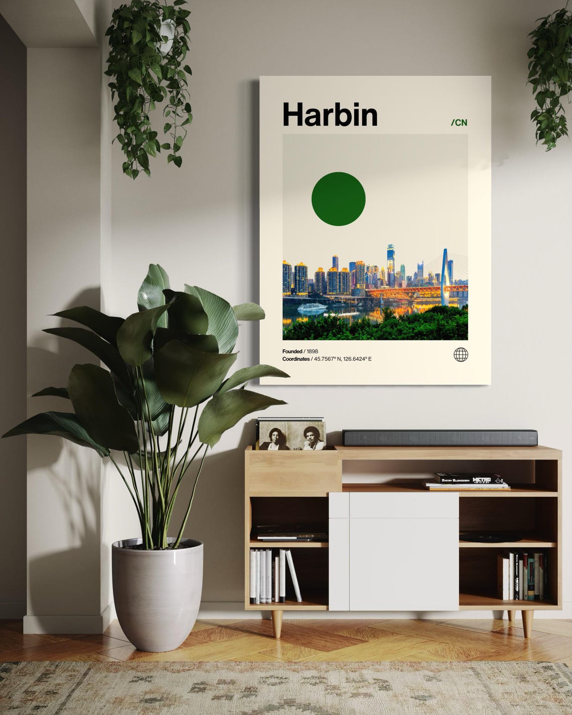 Harbin China Dusk Skyline Bridge Night Helvetica Travel Poster - Image 2