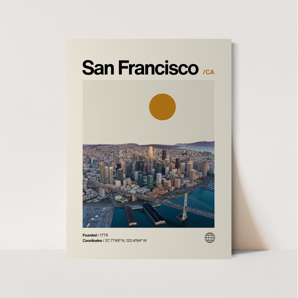 San Francisco California Bay Bridge Aerial Photo Helvetica Poster