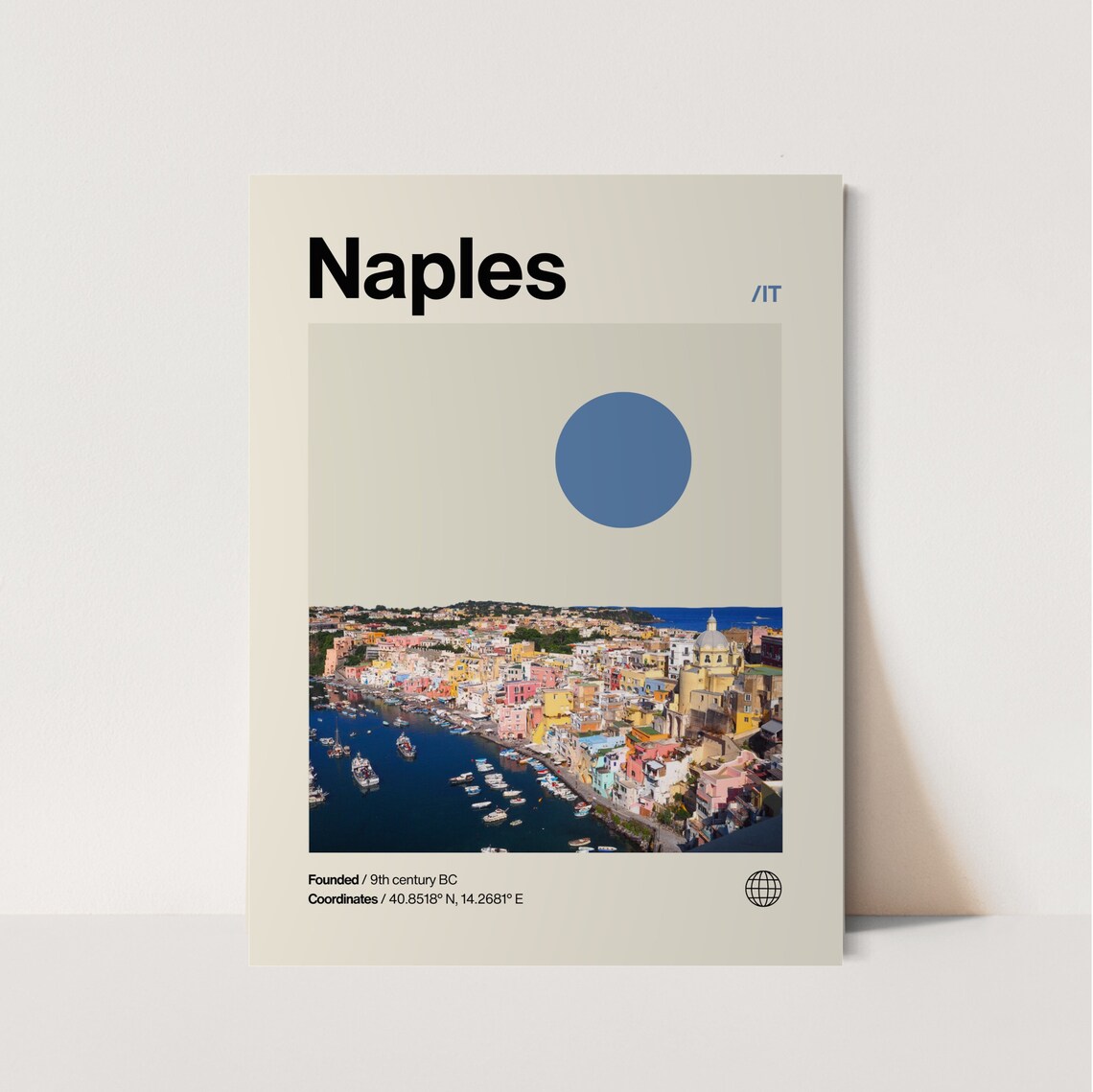 Naples Italy Colorful Harbor Town Boats Helvetica Travel Poster