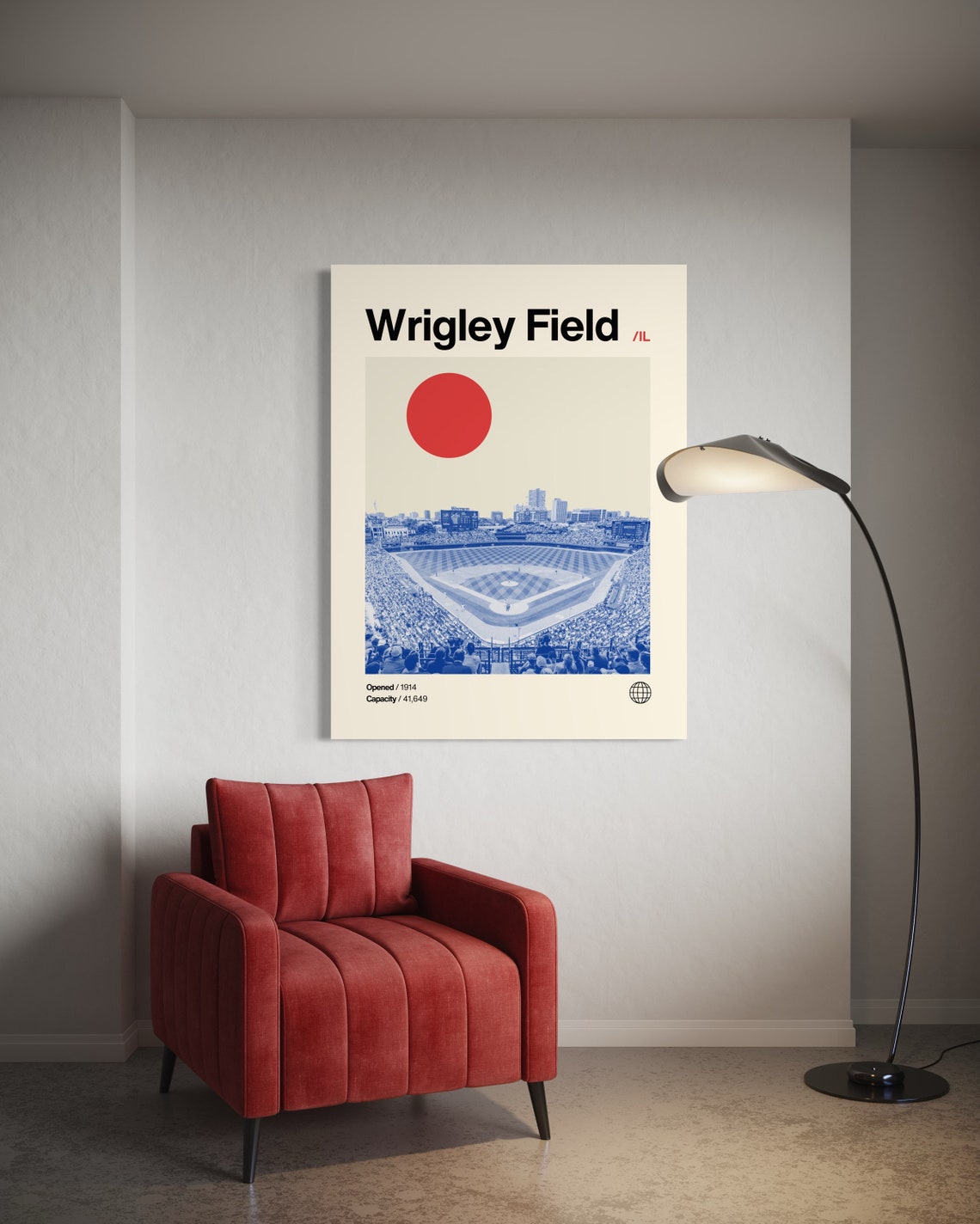 Wrigley Field Chicago Cubs Historic Stadium Blue Duotone Poster - Image 2