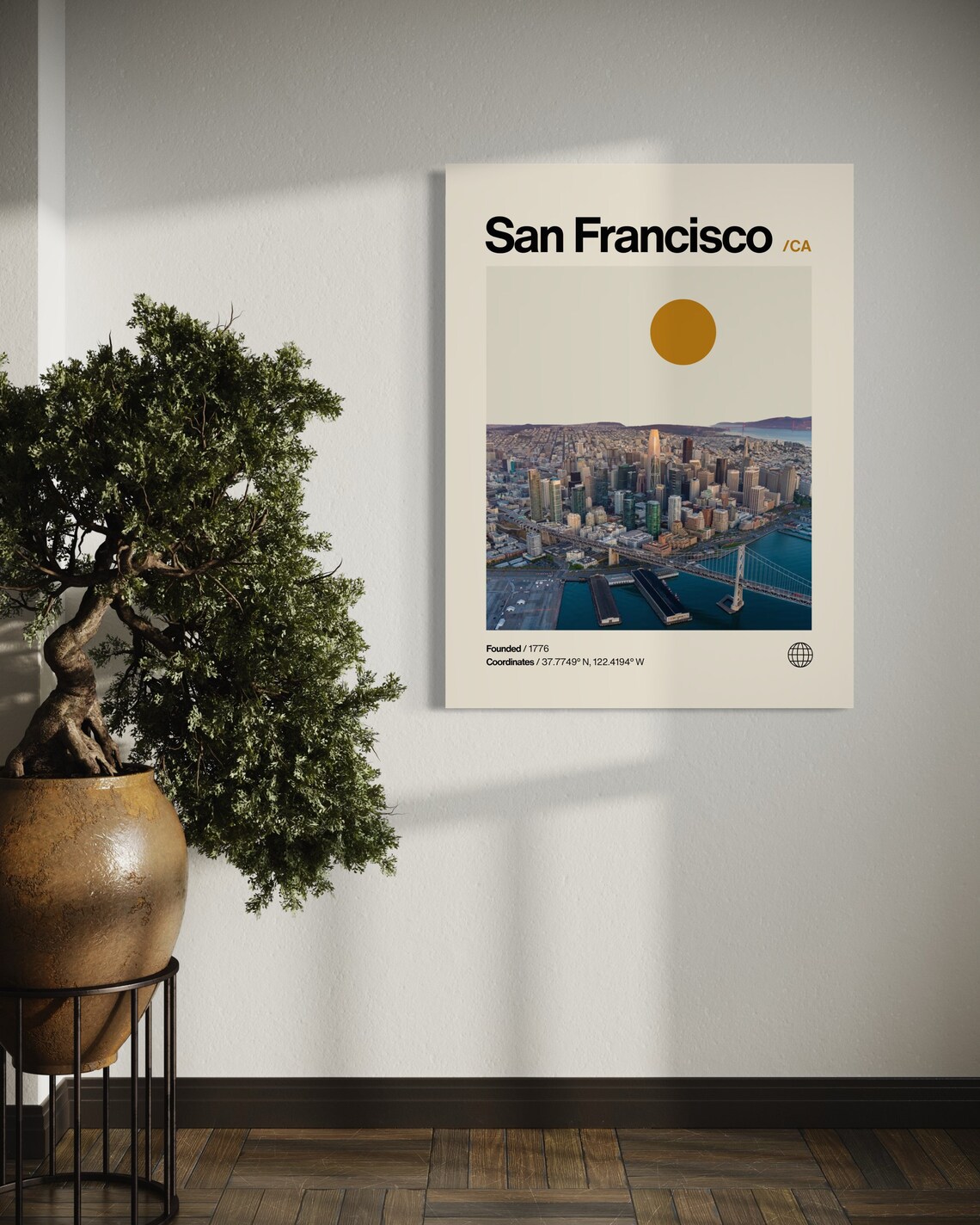 San Francisco California Bay Bridge Aerial Photo Helvetica Poster - Image 2