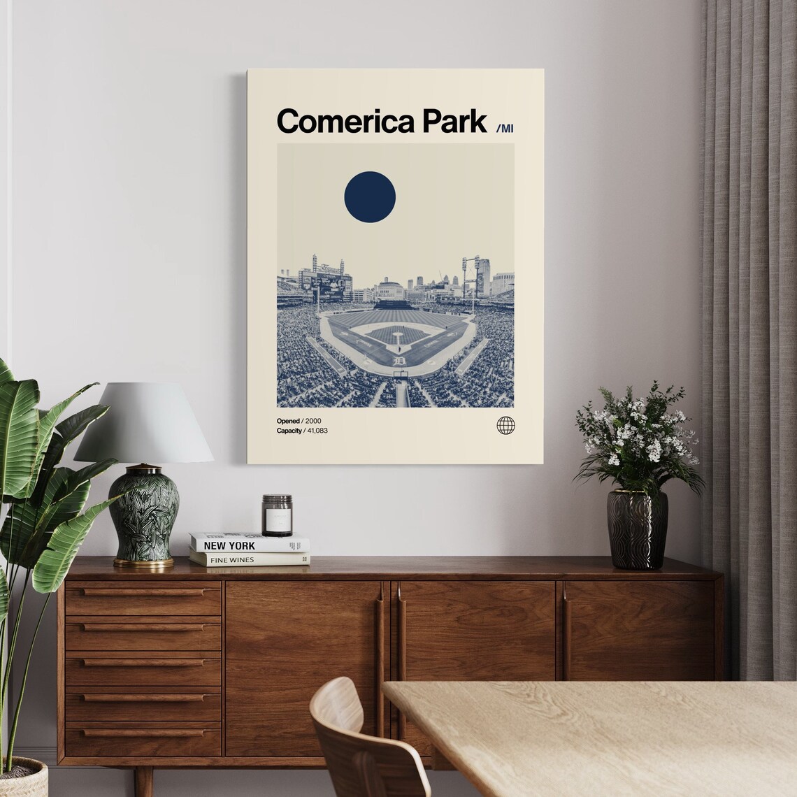 Comerica Park Detroit Tigers Stadium Blue Duotone Minimalist Poster - Image 3