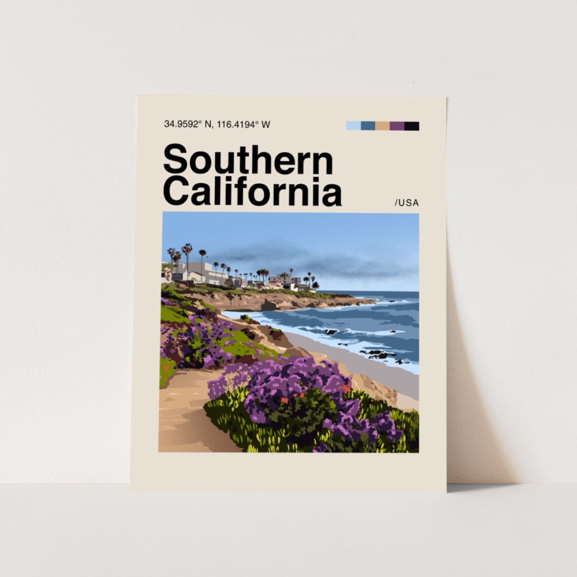 Southern California Minimalist Travel Poster, Mid-Century