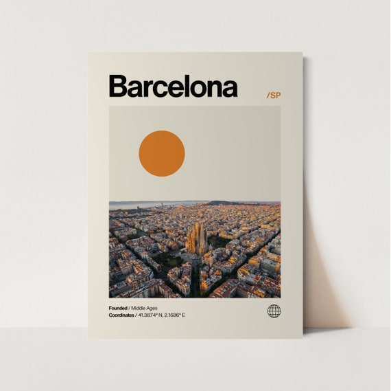 Barcelona Minimalist Mid-Century Travel Poster