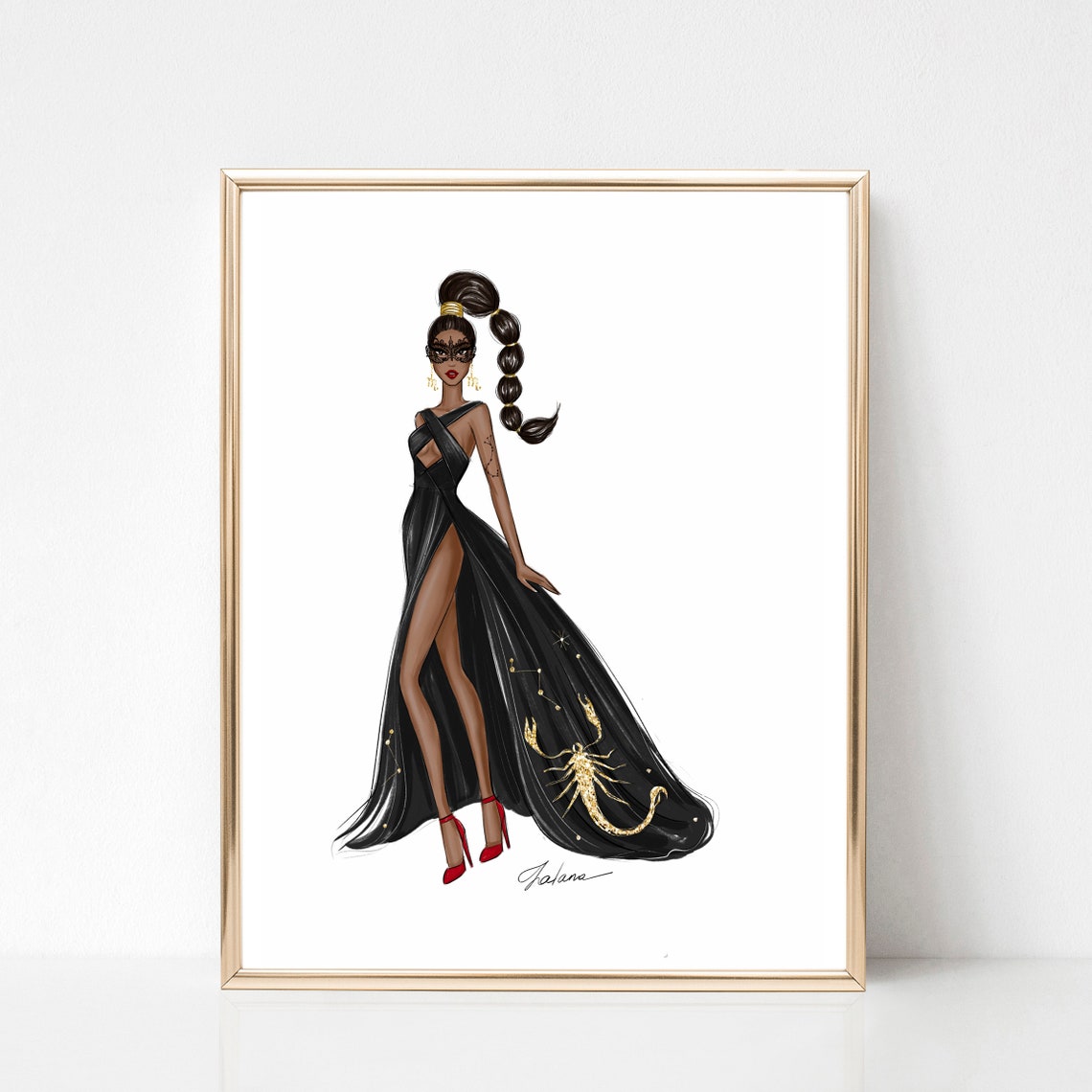 Scorpio Zodiac Woman Black Gown Gold Scorpion Masquerade Poster - Image 5