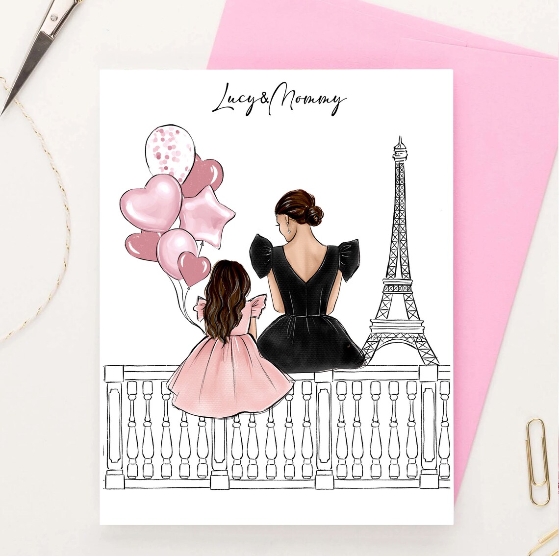 Personalized Mom And Daughter In Paris Travel Poster - Image 3