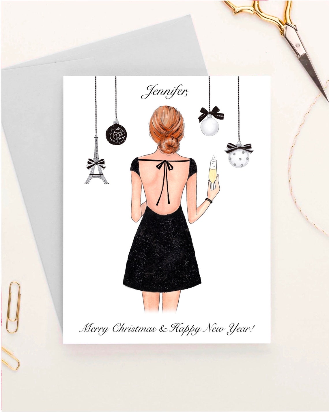 Personalized Happy Holidays Card Black Dress Champagne Fashion Poster - Image 2