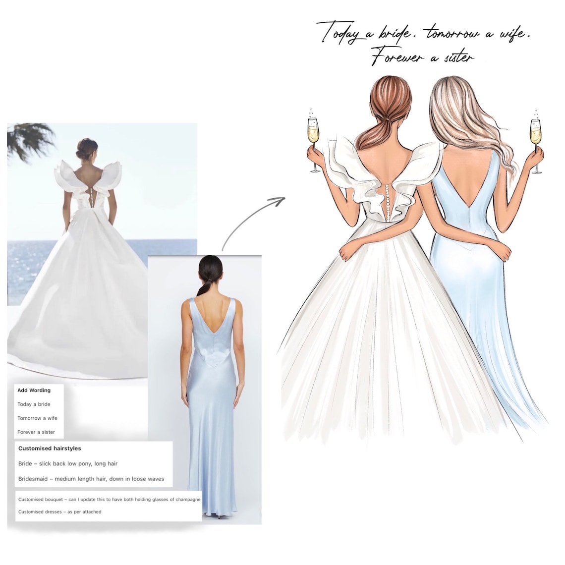 Custom Bride And Bridesmaid Portrait Art Print - Image 5