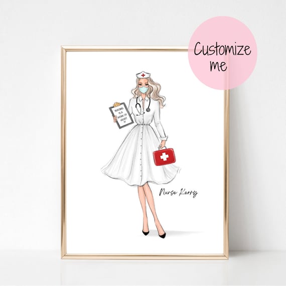 Personalized Vintage Nurse Kerry White Dress Illustration Poster