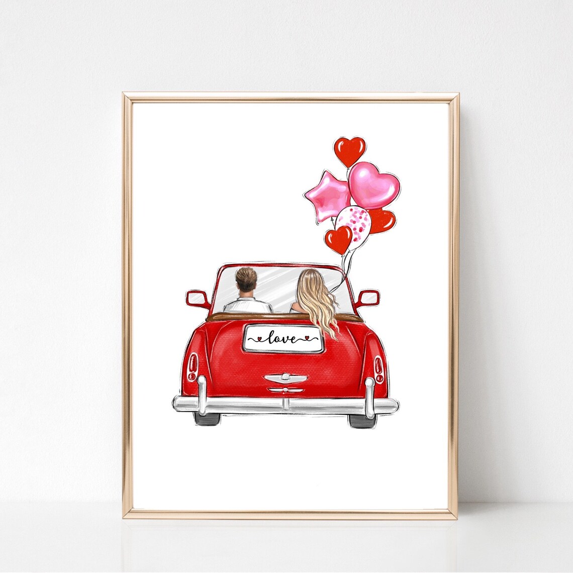 Love Fashion Couple in Car, Valentine Art Print - Image 2