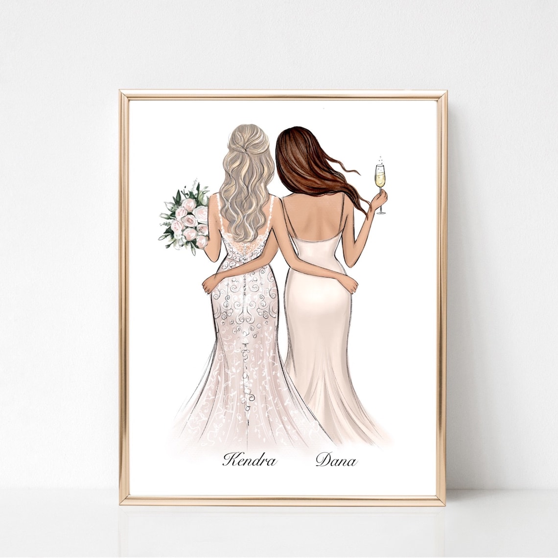 Custom Bride And Bridesmaid Portrait Art Print - Image 2