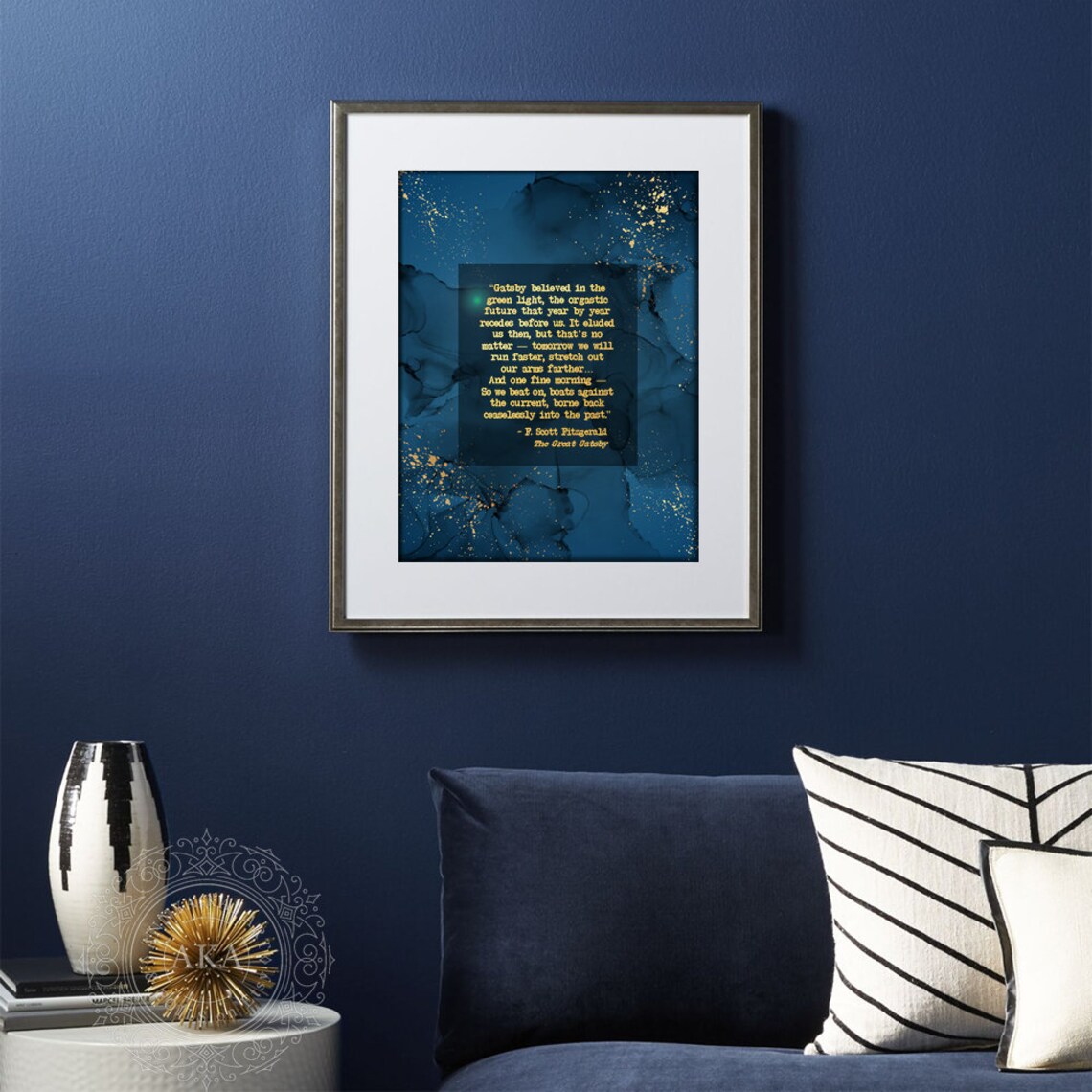 Green Light Great Gatsby Quote Teal Watercolor Literary Wall Art - Image 5